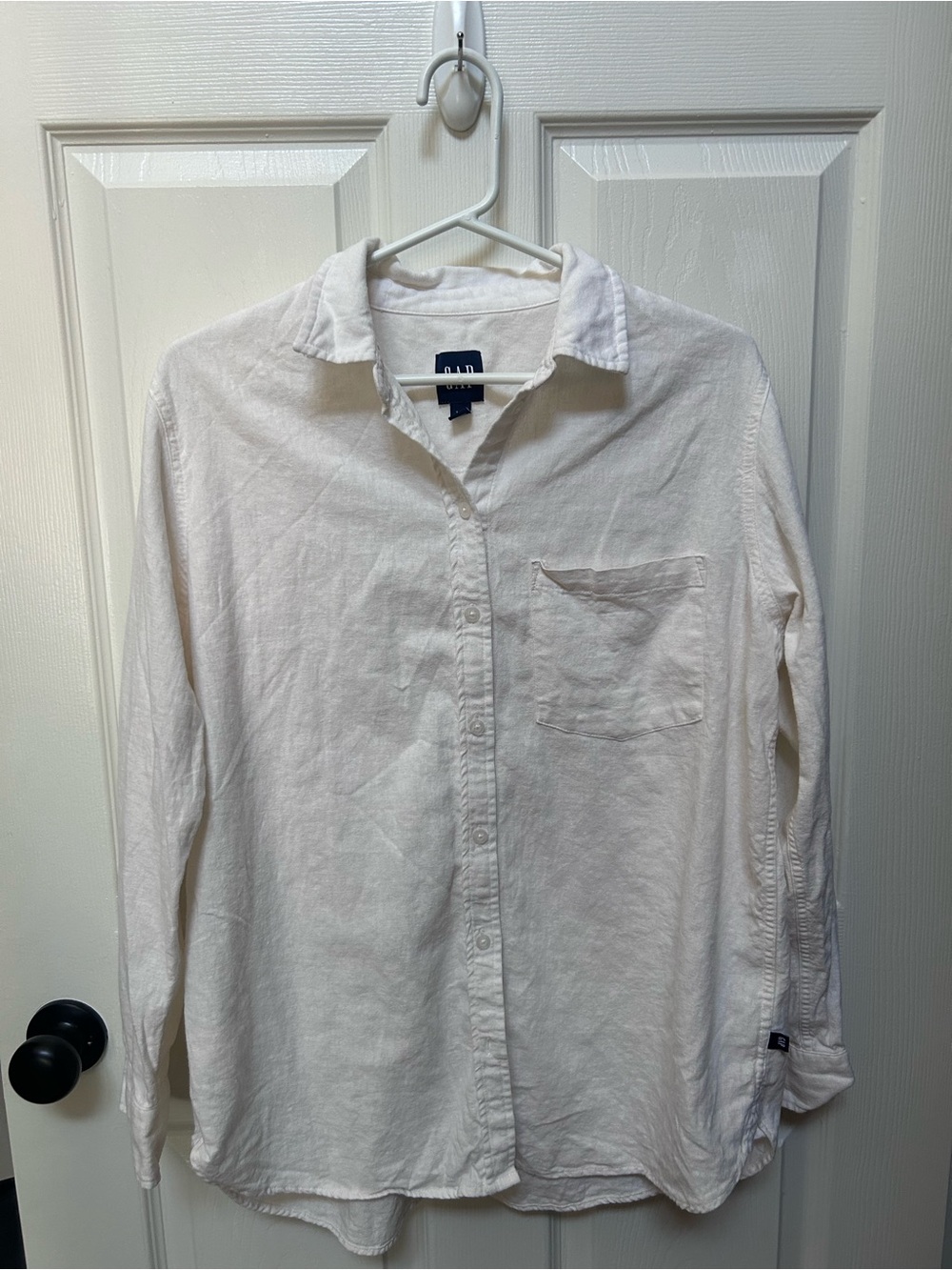 GAP Women’s Boyfriend ivory Long-Sleeve Casual Button-Down 100% Linen Shirt